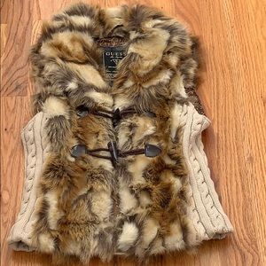 Guess? Faux fur and knit vest Small